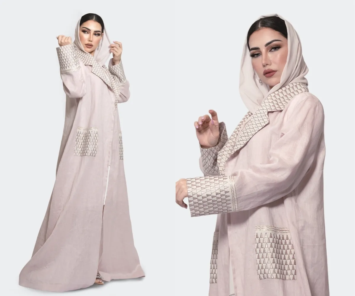 عباية لينن فاخرة بقصة بليزر صيفية - تصميم عبايات عبيه الفاخرة
