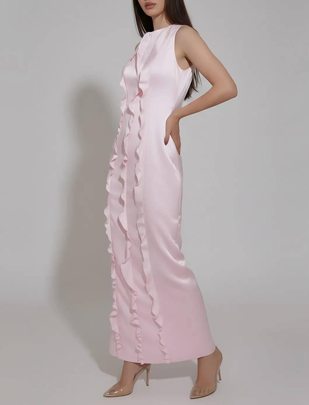 فستان كريب وردي