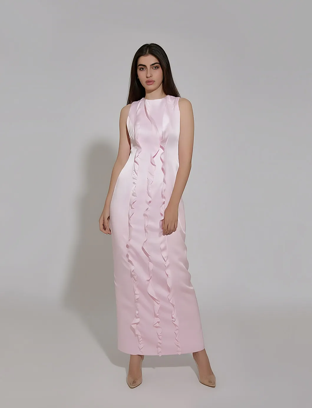 فستان كريب وردي