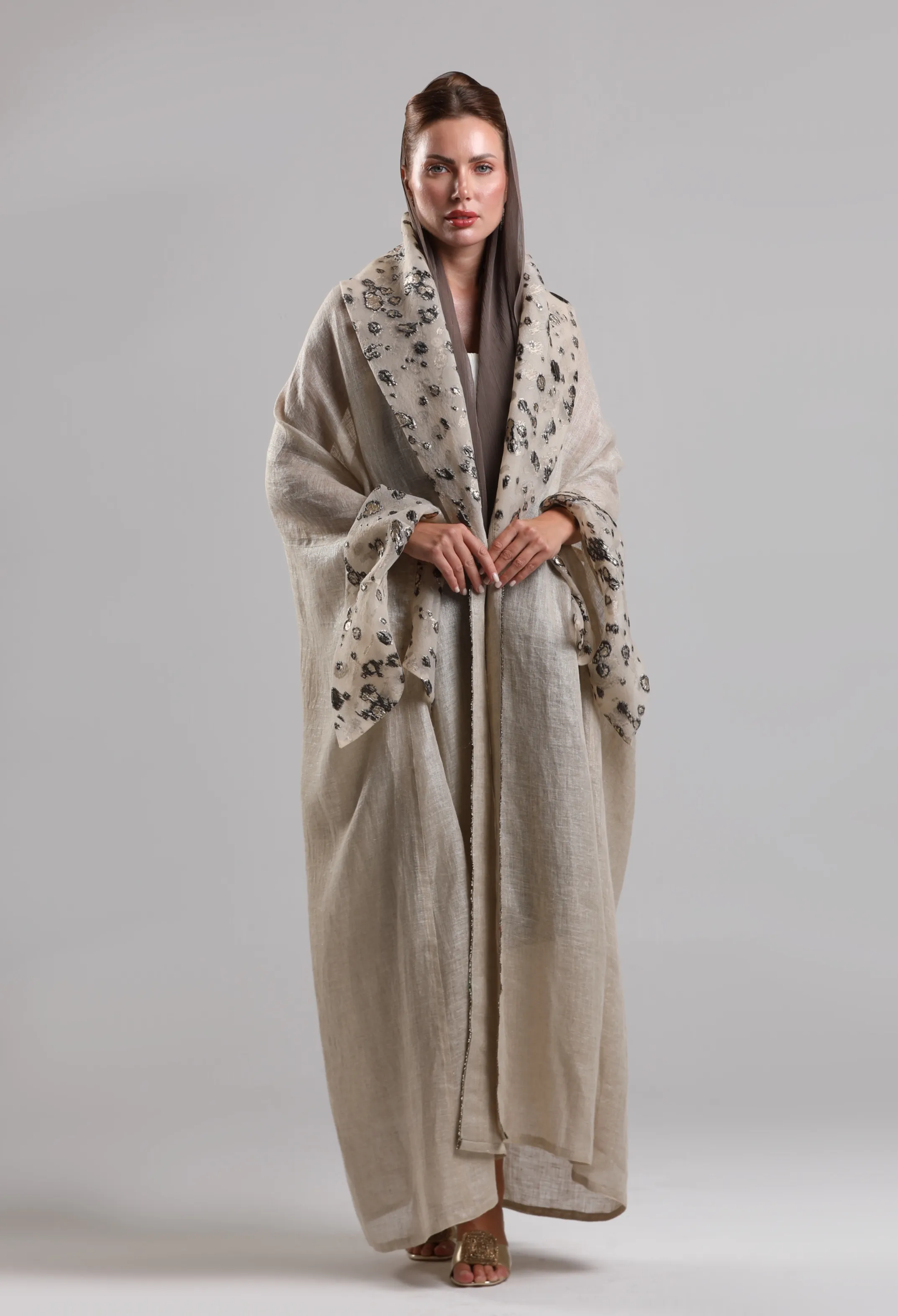 بشت لينن فاخر  _ البيج مع الذهبي