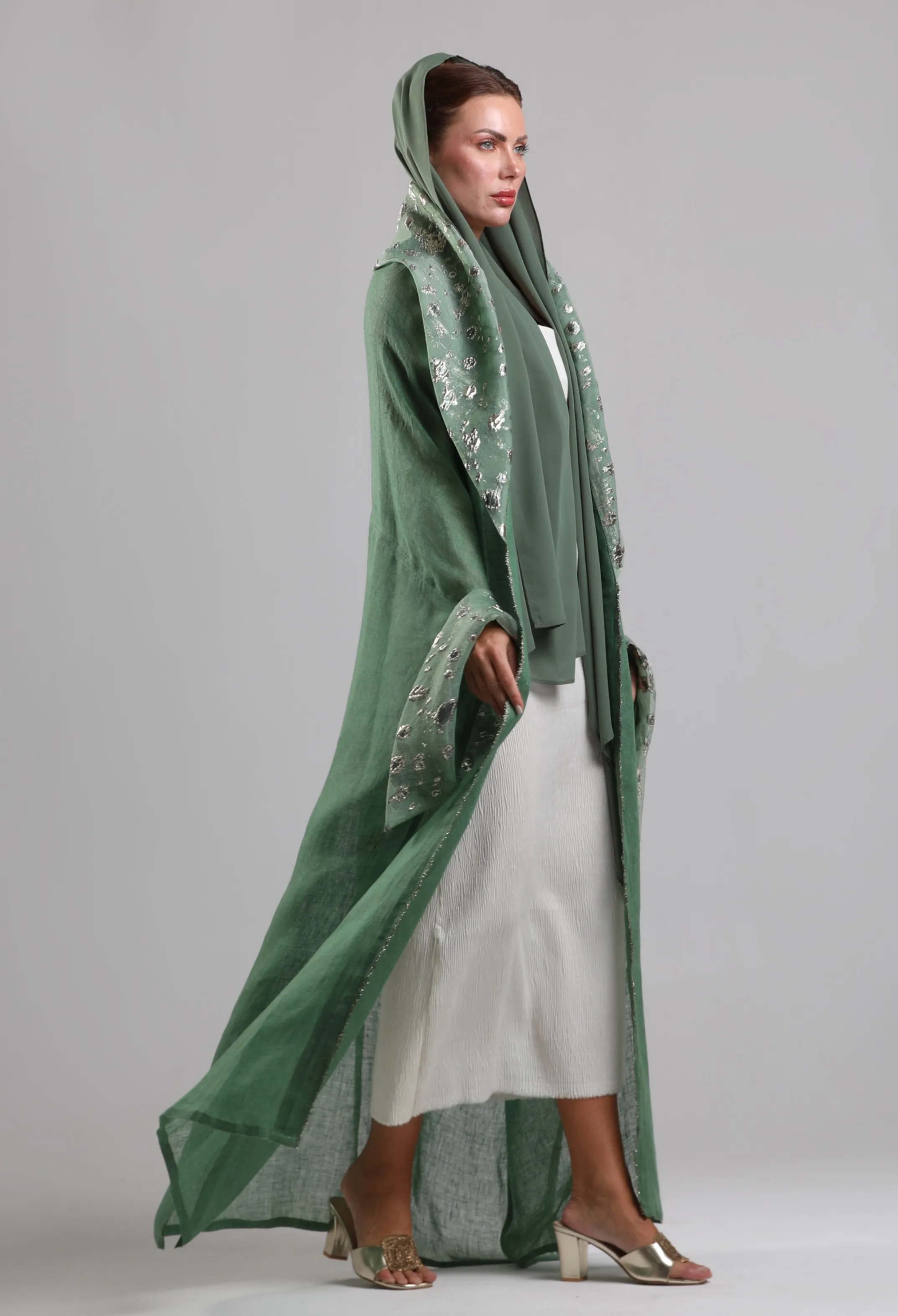 بشت لينن فاخر  _ الأخضر مع الذهبي