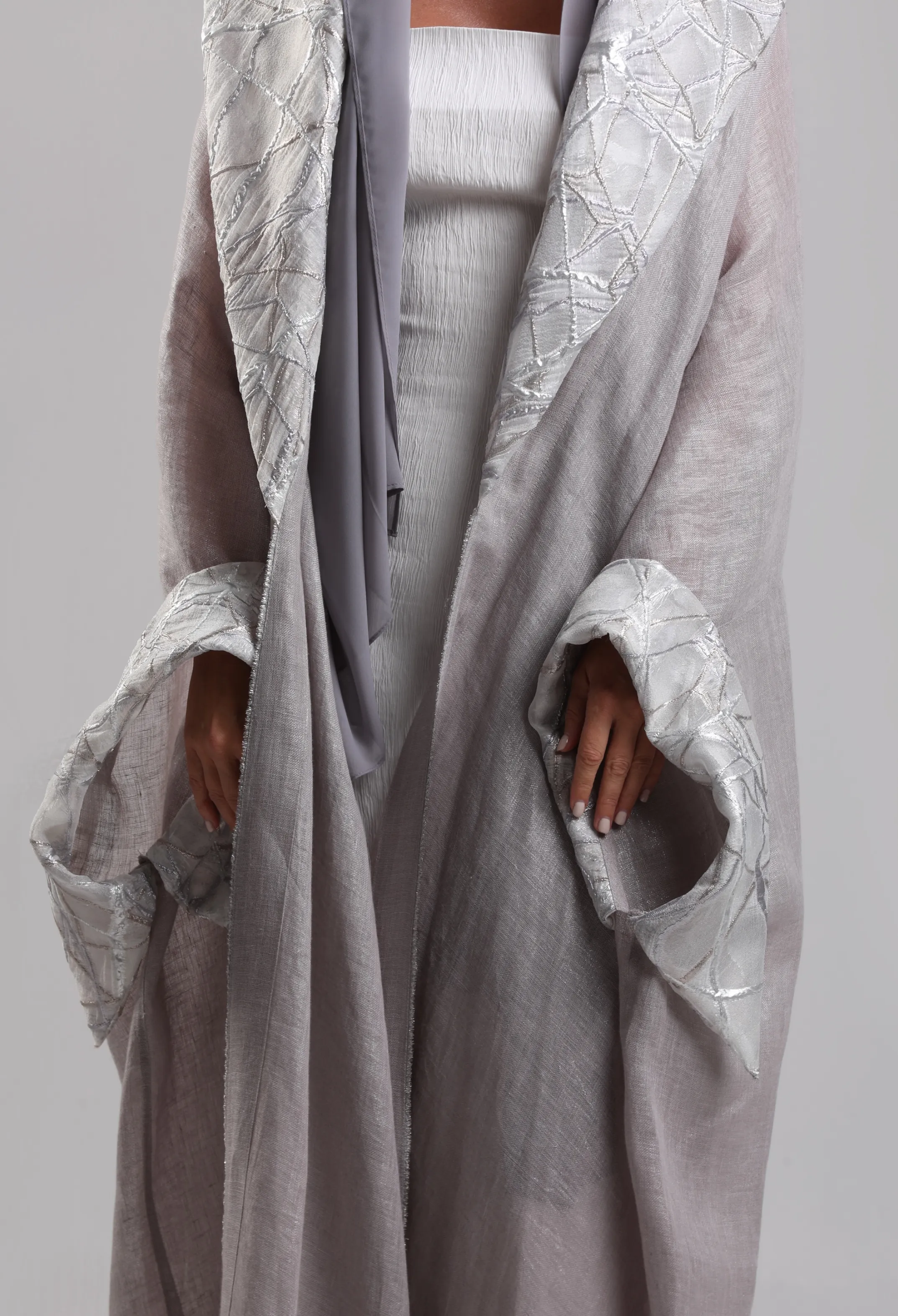 بشت لينن فاخر - الرمادي الفاتح