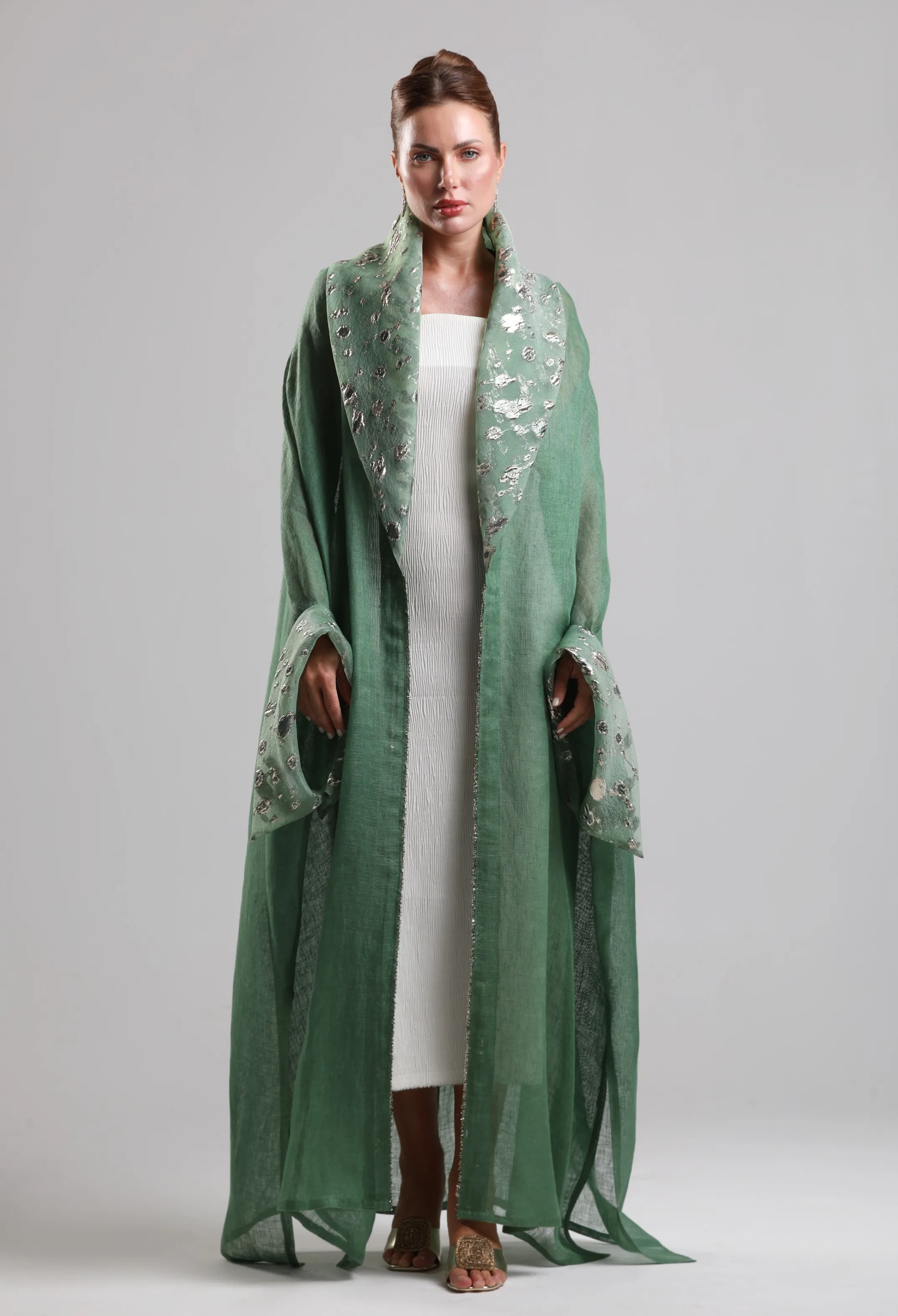 بشت لينن فاخر  _ الأخضر مع الذهبي