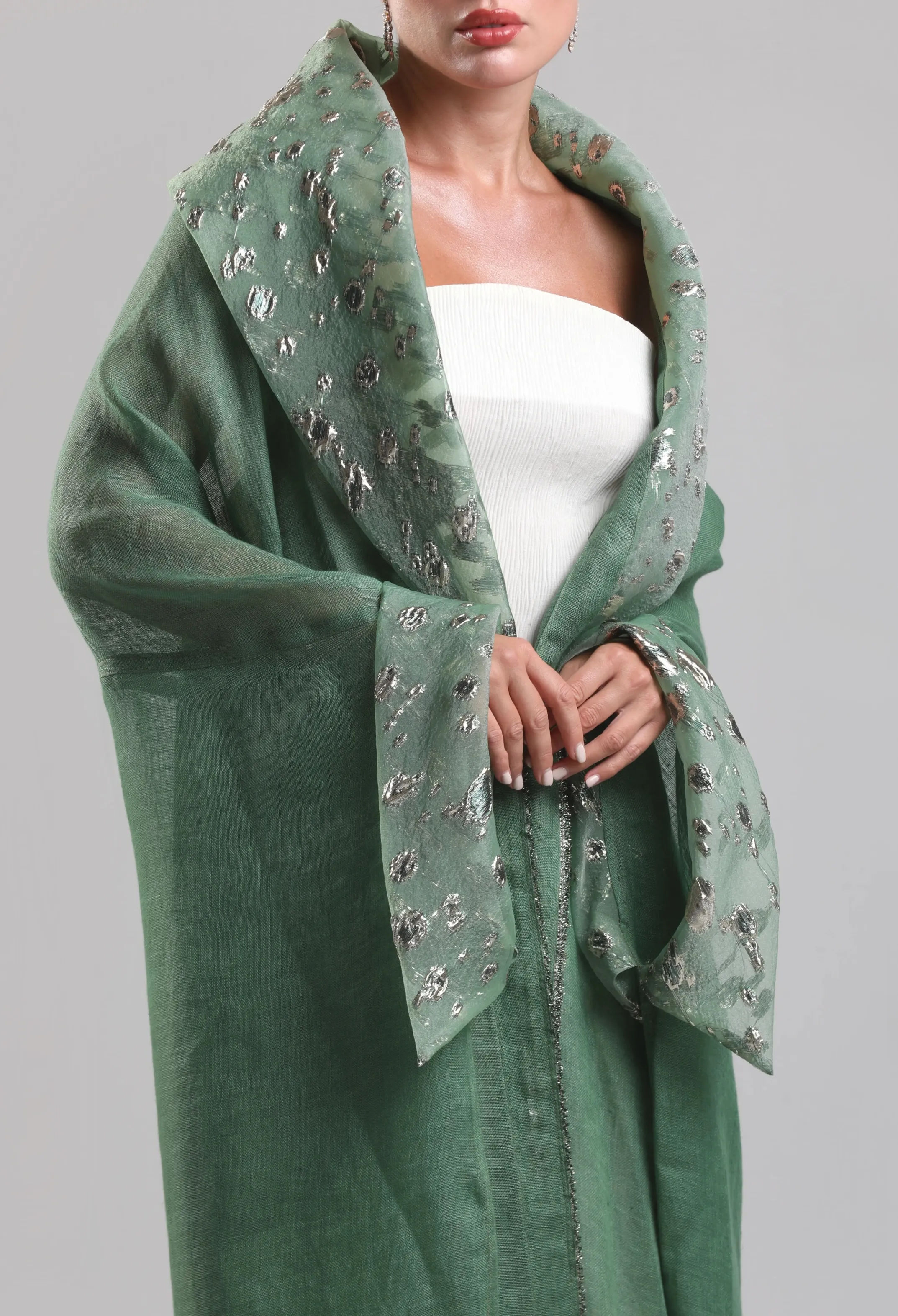 بشت لينن فاخر  _ الأخضر مع الذهبي