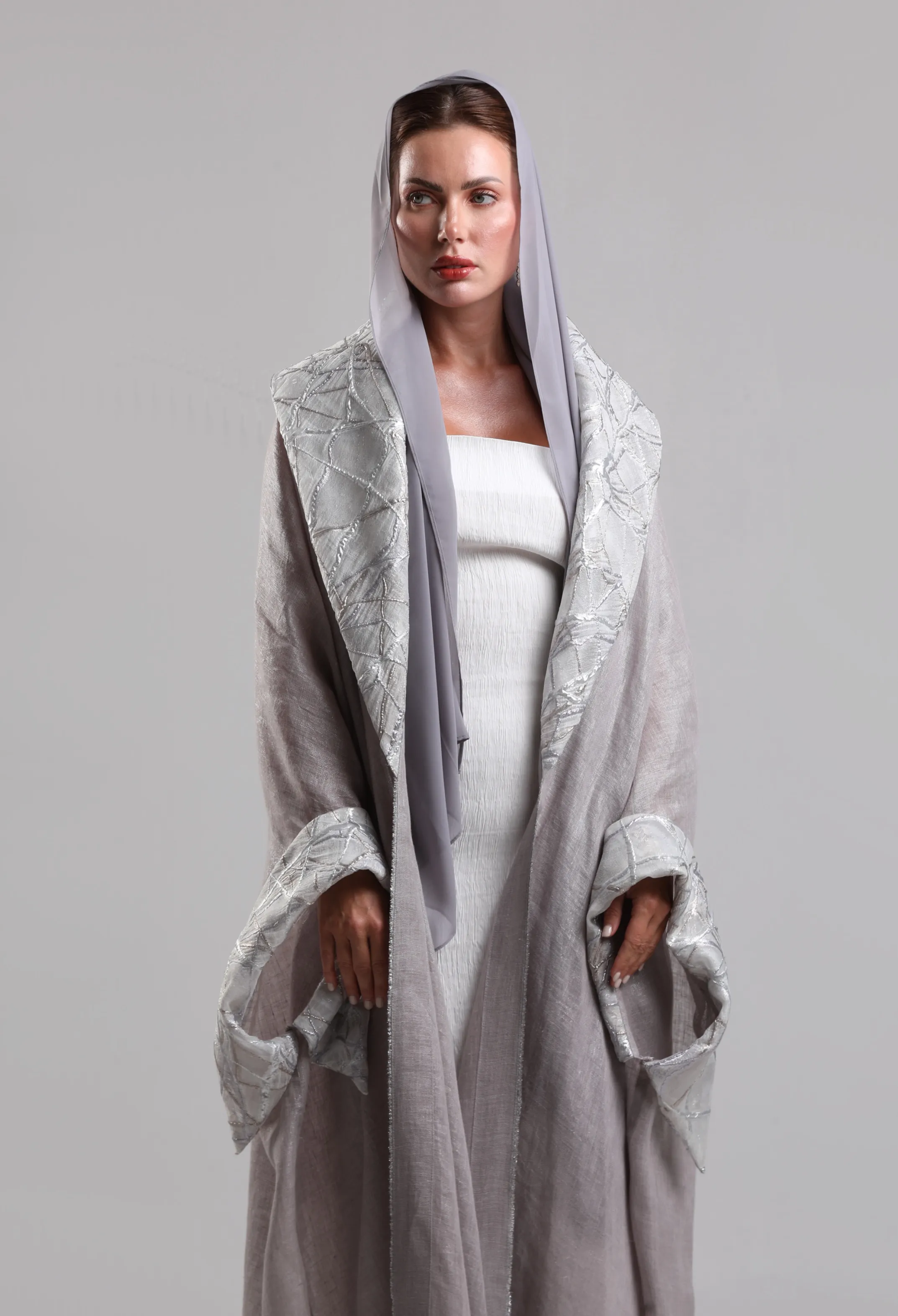 بشت لينن فاخر - الرمادي الفاتح